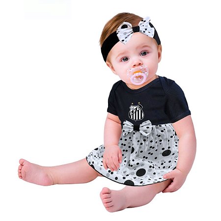 Body Vestido Santos Bolinhas Com e Tiara Oficial