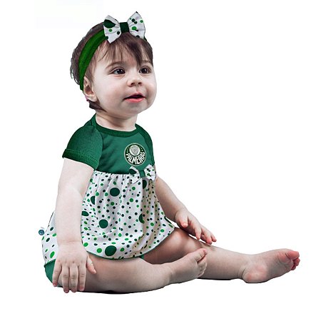Body Vestido Palmeiras Bolinhas Com e Tiara Oficial