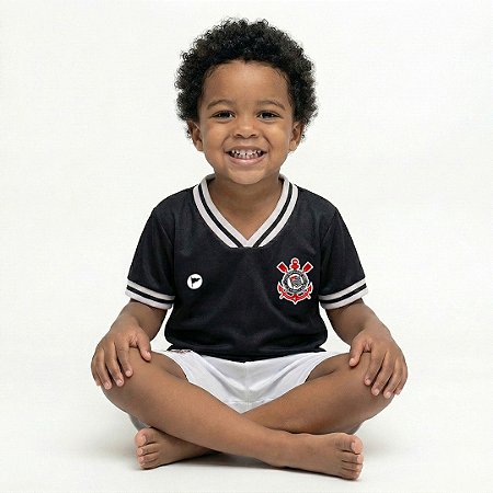 Conjunto Bebê Corinthians Uniforme Preto - Torcida Baby