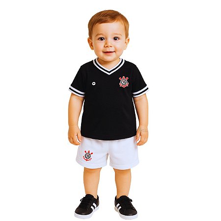 Conjunto Bebê Corinthians Uniforme Preto - Torcida Baby