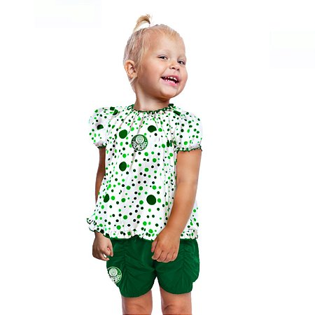 Conjunto Palmeiras Infantil Com Bata e Shorts Oficial