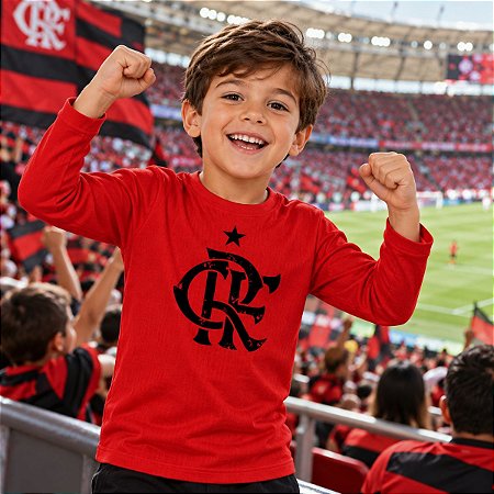 Camiseta Infantil Flamengo Manga Longa Vermelha Unissex