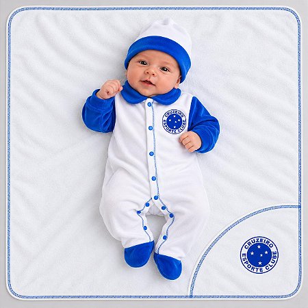 Kit Bebê Cruzeiro Macacão Manta e Gorro Plush Oficial