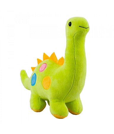 Dinossauro Pelúcia Verde Bolinhas Coloridas 18cm