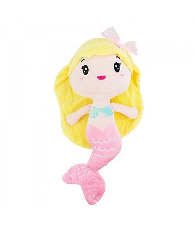 Boneca Sereia Loira de Cauda Rosa Pelúcia 33cm