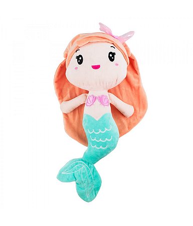 Boneca Sereia Ruiva de Cauda Verde Pelúcia 33cm