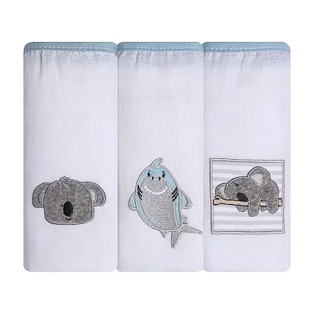 Kit Fralda Bebê Gifts Papi Friends Tubarão 70x70Cm 03 Un