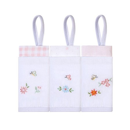 Paninho De Boca Bordado Com Prendedor De Chupeta Floral Papi