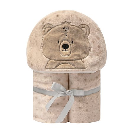 Cobertor Bebê Microfibra com Capuz Urso Ted 1,10 x 90Cm Papi