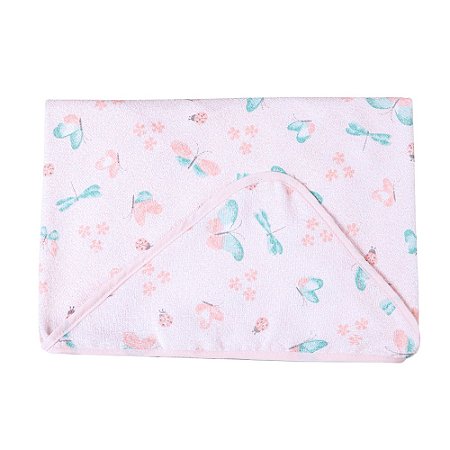 Toalha De Banho Felpuda C/ Capuz Borboletas Papi 70Cm X 70Cm