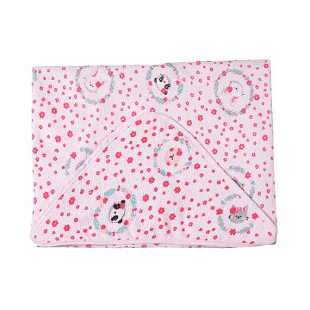 Toalha De Banho Felpuda C/ Capuz Amiguinhas Papi 70Cm X 70Cm