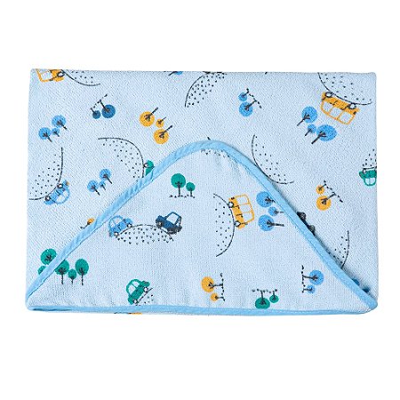 Toalha De Banho Felpuda C/ Capuz Carrinhos Papi 70Cm X 70Cm