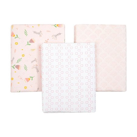 Kit Cueiro Bebê Flanelado 3 Pçs Estampa Tulipa Papi 80x60cm