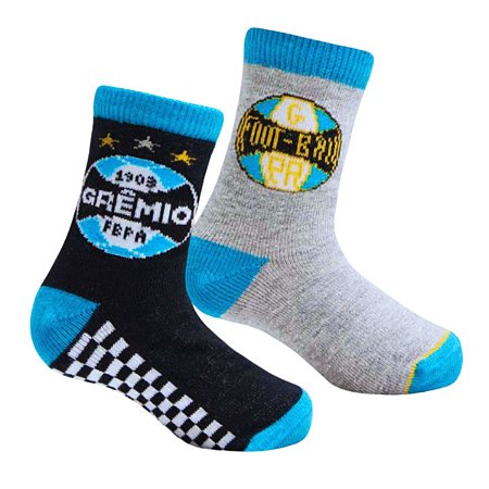 Kit 2 Pares de Meia Bebê Grêmio Preto e Cinza