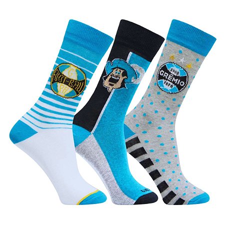 Kit Com 3 Pares de Meia Grêmio Juvenil Oficial