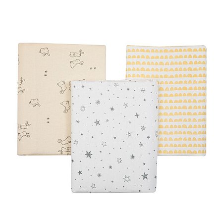 Kit Cueiro Bebê Flanelado 3 Pçs Estampa Coelho Papi 80x60cm