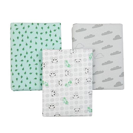 Kit Cueiro Bebê Flanelado 3 Pçs Estampado Panda Papi 80x60cm