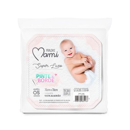 Kit Fralda Bebê Branca Pinte e Borde 05 Pçs 70x70Cm Papi
