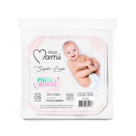 Kit Fralda Bebê Branca Pinte e Borde 05 Pçs 70x70Cm Papi