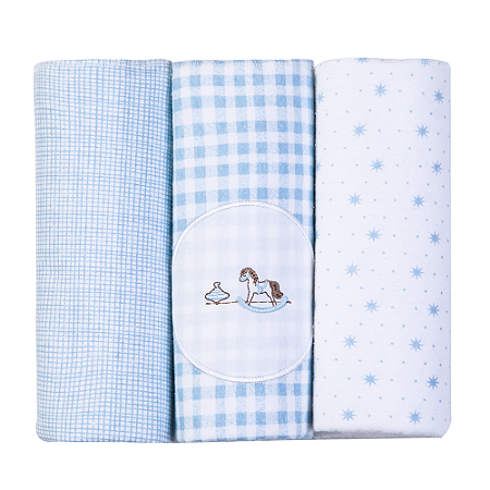 Kit Cueiro Bebê Manta Bordados Cavalinhos Papi 80Cm x 80Cm