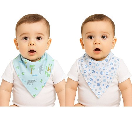 Kit Babador Bandana Bebê Com 2 Pçs Azul Papi