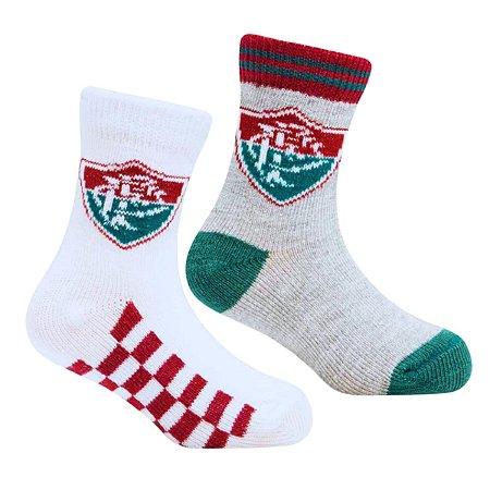 Kit 2 Pares de Meia Bebê Fluminense Branca e Cinza Oficial