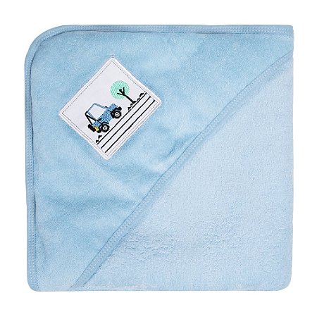 Toalha De Banho Bebê Atoalhada Com Capuz Carrinho Azul Papi