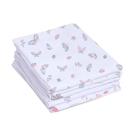 Toalha De Fralda Estampa Rosa Com 03 Pçs 1,0m x 70cm Papi