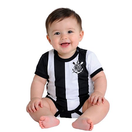 Body Corinthians de Jogo Listrado Preto e Branco Oficial