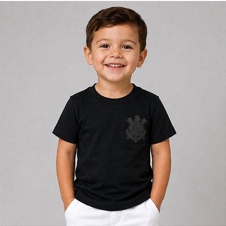 Camiseta Infantil Corinthians All Black Escudo Preto
