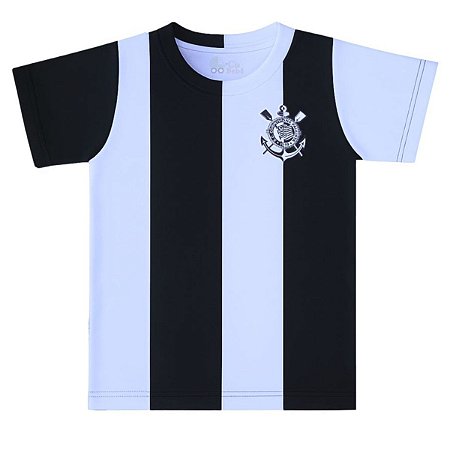 Camiseta Infantil Corinthians Jogo II Listrada Escudo Preto