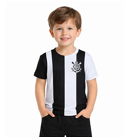 Camiseta Infantil Corinthians Jogo II Listrada Escudo Preto