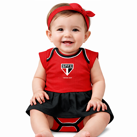 Body Vestido Bebê São Paulo Tricolor Ofcial Torcida Baby