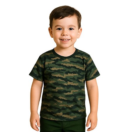 Camiseta Camuflada Infantil Juvenil Exército Militar Soldado