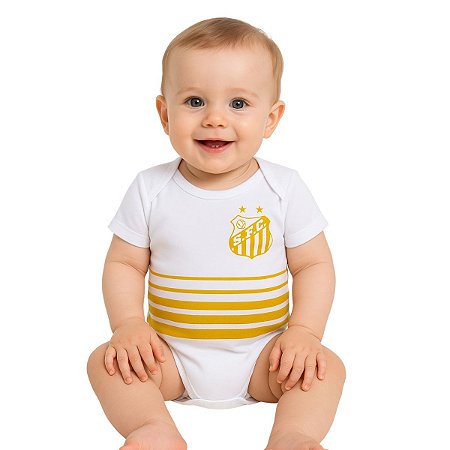 Body Bebê Santos Estampa Dourada Oficial