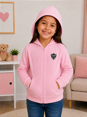 Blusa Jaqueta Rosa Atlético MG Infantil Juvenil Plush