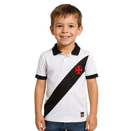 Camisa Polo Vasco da Gama Infantil Juvenil Branca Oficial