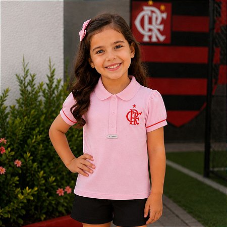 Camisa Polo Infantil Flamengo Rosa Oficial