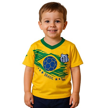 Camiseta Infantil Brasil com Escudo Santos Amarela