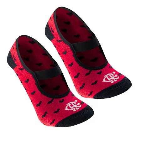 Meia Sapatilha Flamengo Infantil Antiderrapante Corações