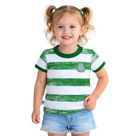 Camiseta Infantil Palmeiras Listras Feminina Oficial