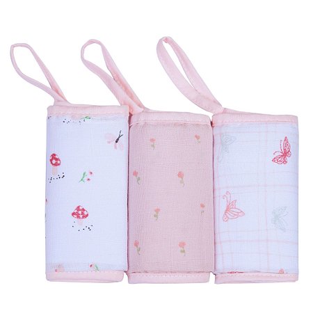Kit Paninho De Boca Prendedor De Chupeta 3 Pçs Cogumelo Rosa