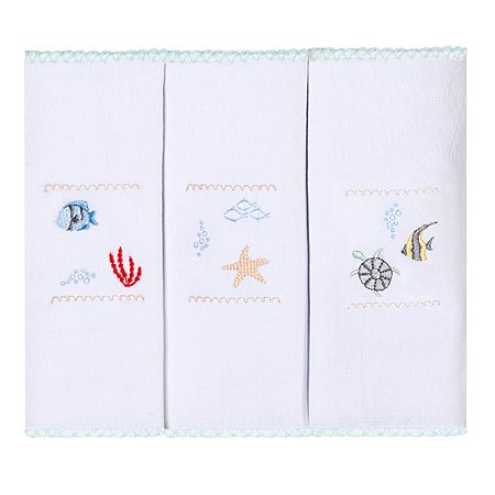 Kit Paninhos Bebê Babete Bordados Mar Papi 40x40Cm 03 Un