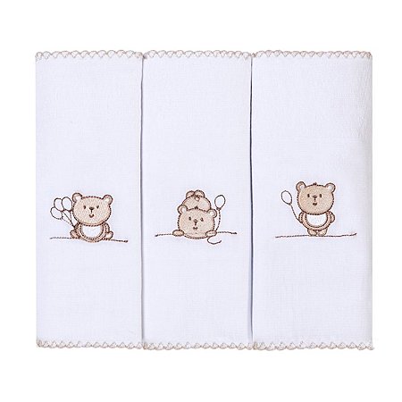 Kit Paninhos Bebê Babete Bordado Urso Ted Papi 40x40Cm 03 Un