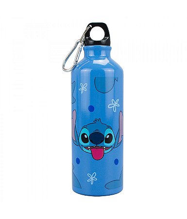 Garrafa Squeeze Alumínio Azul Stitch com Mosquetão 500ml