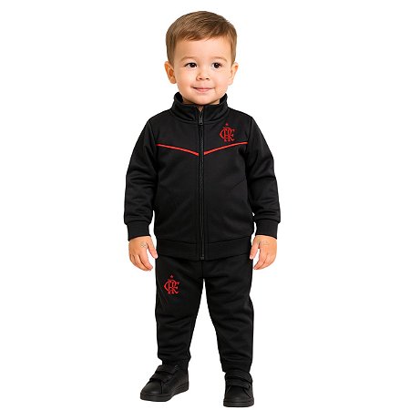 Conjunto Agasalho Preto Flamengo Infantil Jaqueta e Calça