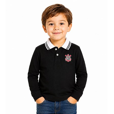 Camisa Polo Infantil Corinthians Manga Longa Oficial