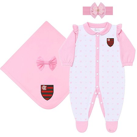 Kit Saída Maternidade Flamengo Macacão e Manta Rosa Oficial