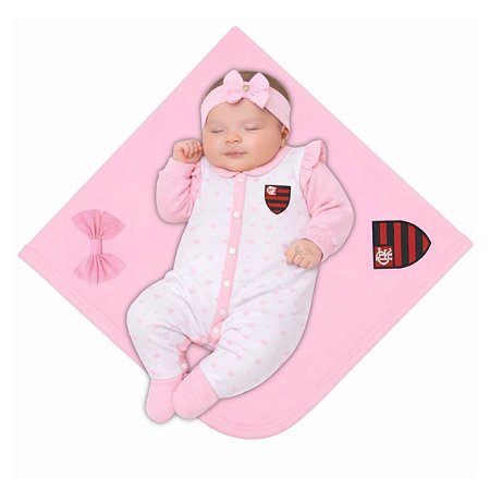 Kit Saída Maternidade Flamengo Macacão e Manta Rosa Oficial