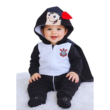 Macacão Bebê Corinthians Mascote com Capa Oficial